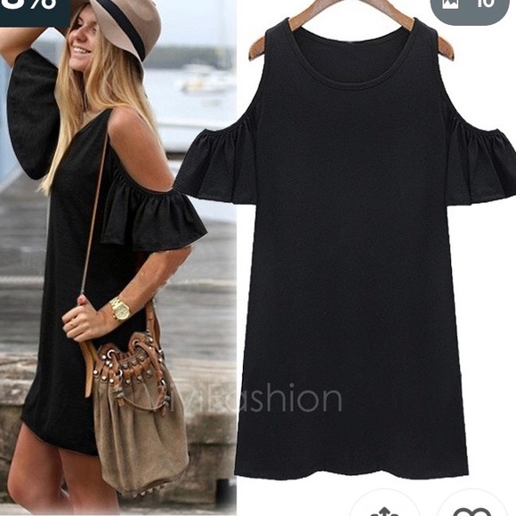 Dresses & Skirts - Cold shoulder cotton black dress